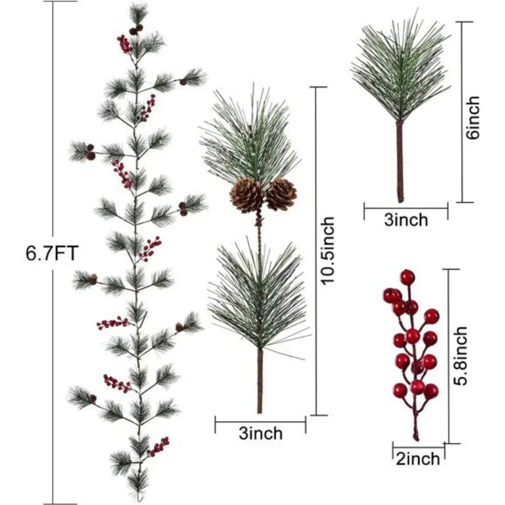 6 ft Christmas Pine Garland with Needles Berries Centerpiece Decoration